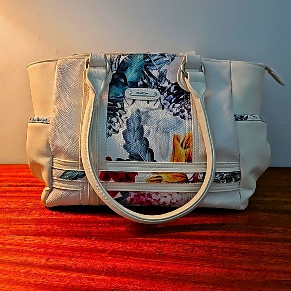 Multi Sac vegan leather white handbag with flowers